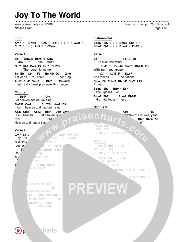 Joy To The World Chords & Lyrics (Natalie Grant)