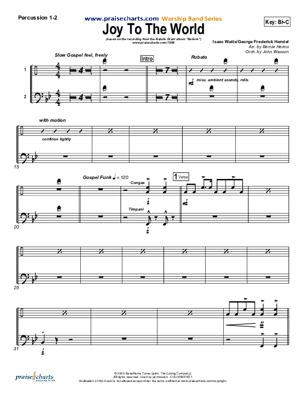 Joy To The World Percussion 1/2 (Natalie Grant)