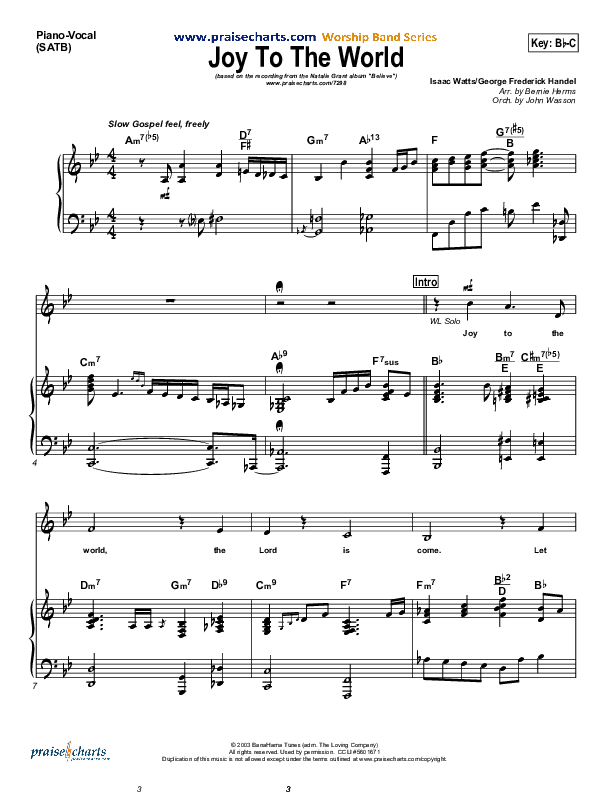 Joy To The World Piano/Vocal (SATB) (Natalie Grant)