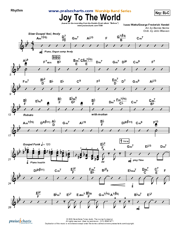 Joy To The World Rhythm Chart (Natalie Grant)