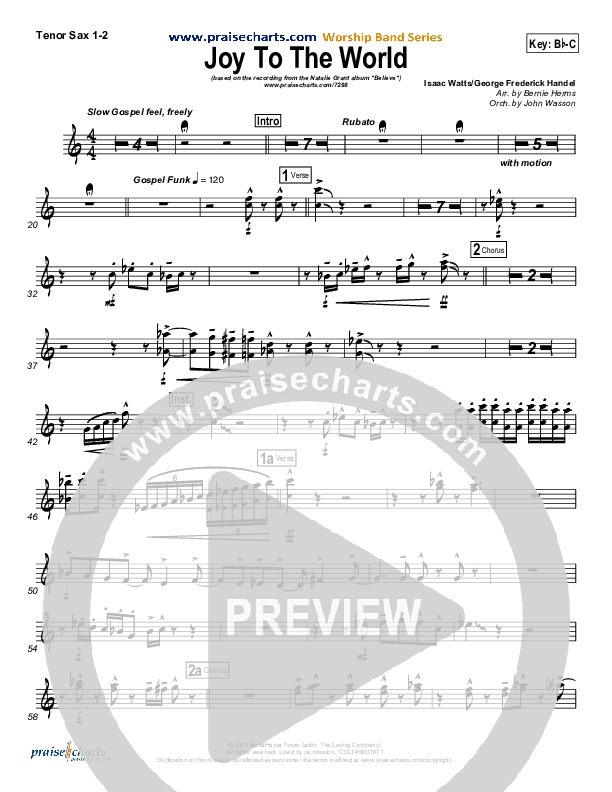 Joy To The World Tenor Sax 1/2 (Natalie Grant)