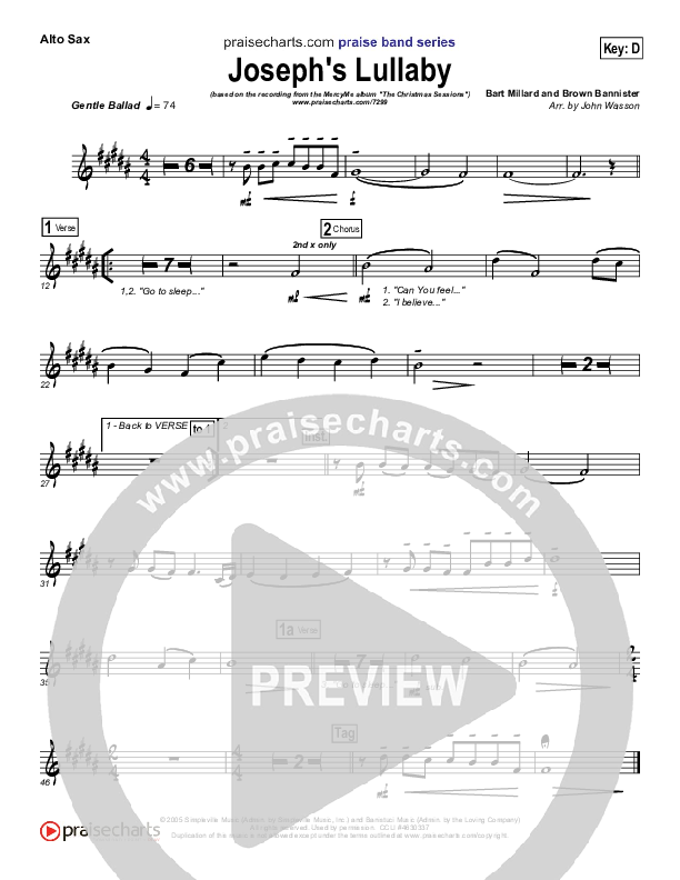 Joseph's Lullaby Alto Sax (MercyMe)