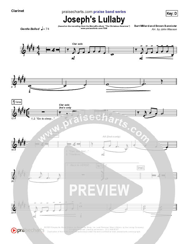 Joseph's Lullaby Clarinet (MercyMe)