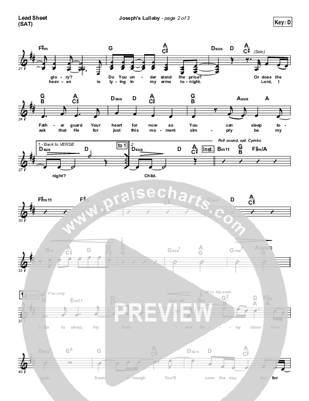 Joseph's Lullaby Lead Sheet (SAT) (MercyMe)