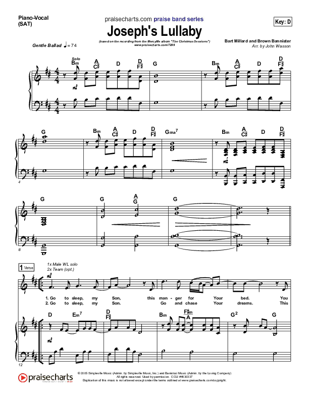 Joseph's Lullaby Piano/Vocal (SAT) (MercyMe)
