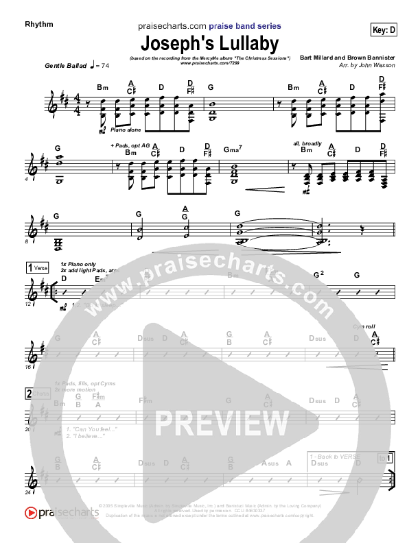 Joseph's Lullaby Rhythm Chart (MercyMe)