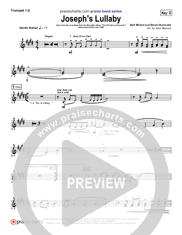 Joseph's Lullaby Trumpet 1,2 (MercyMe)