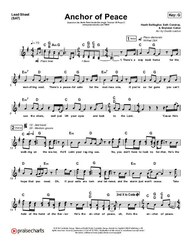 Anchor Of Peace Lead Sheet (SAT) (North Point Worship / Desi Raines)