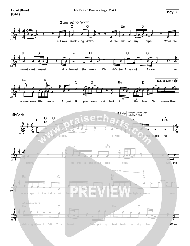 Anchor Of Peace Lead Sheet (SAT) (North Point Worship / Desi Raines)