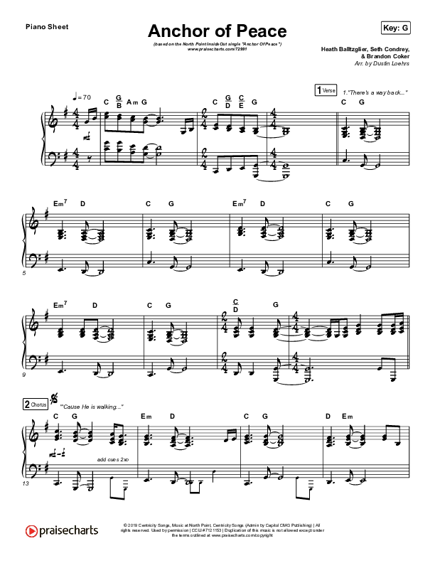 Anchor Of Peace Piano Sheet (North Point Worship / Desi Raines)