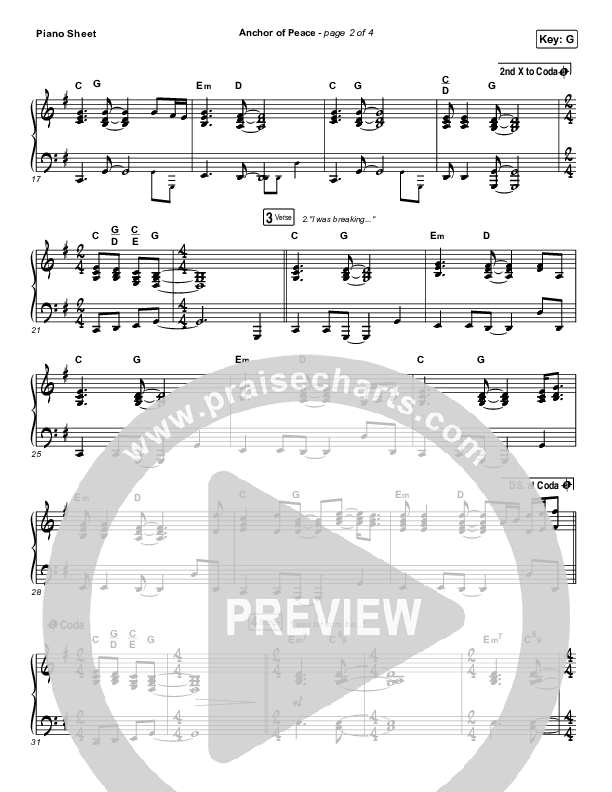 Anchor Of Peace Piano Sheet (North Point Worship / Desi Raines)