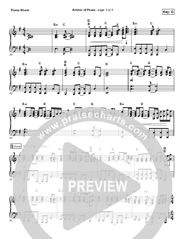 Anchor Of Peace Piano Sheet (North Point Worship / Desi Raines)