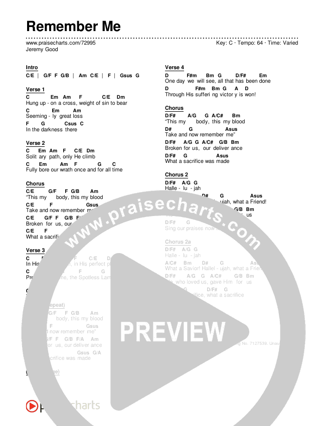 Remember Me Chords & Lyrics (Jeremy Good)