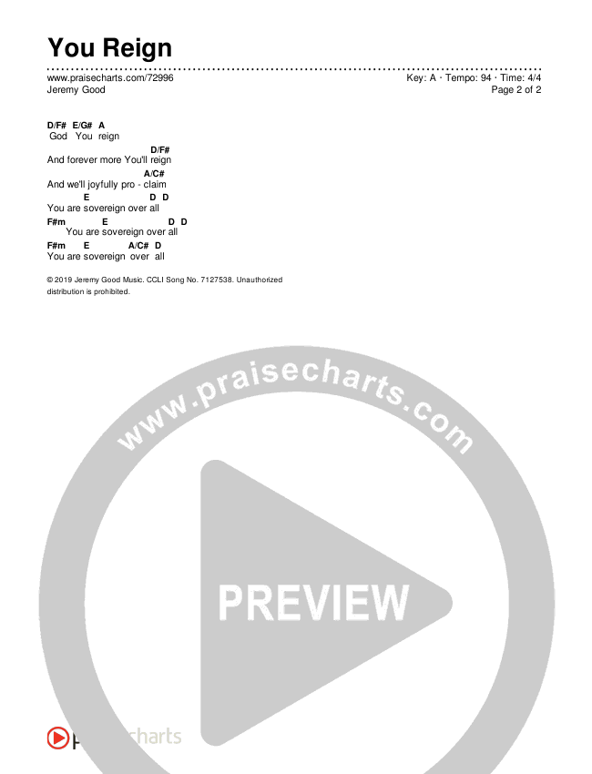 You Reign Chords & Lyrics (Jeremy Good)
