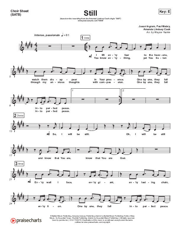 Still Choir Sheet (SATB) (Amanda Lindsey Cook)