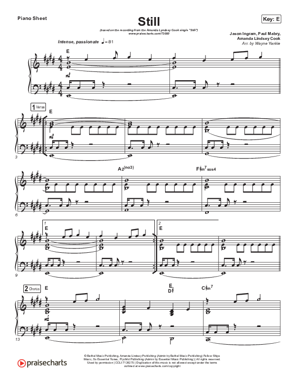 Still Piano Sheet (Amanda Lindsey Cook)
