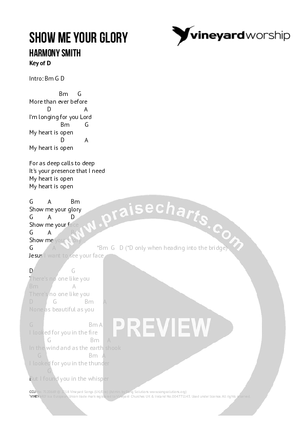 Show Me Your Glory Chords & Lyrics (Vineyard Music UK)