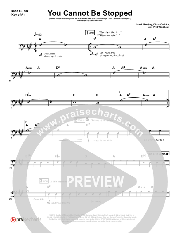 You Cannot Be Stopped Bass Guitar (Phil Wickham / Chris Quilala)