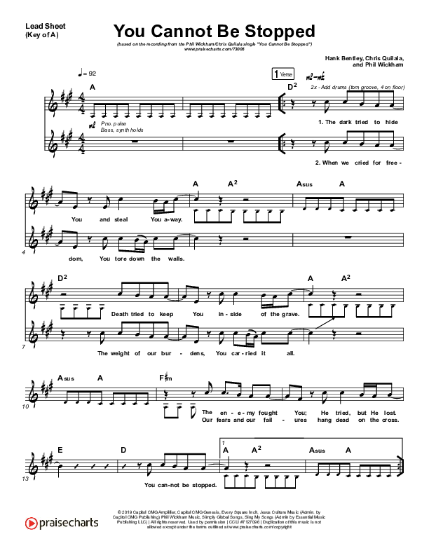 You Cannot Be Stopped Lead Sheet (Melody) (Phil Wickham / Chris Quilala)