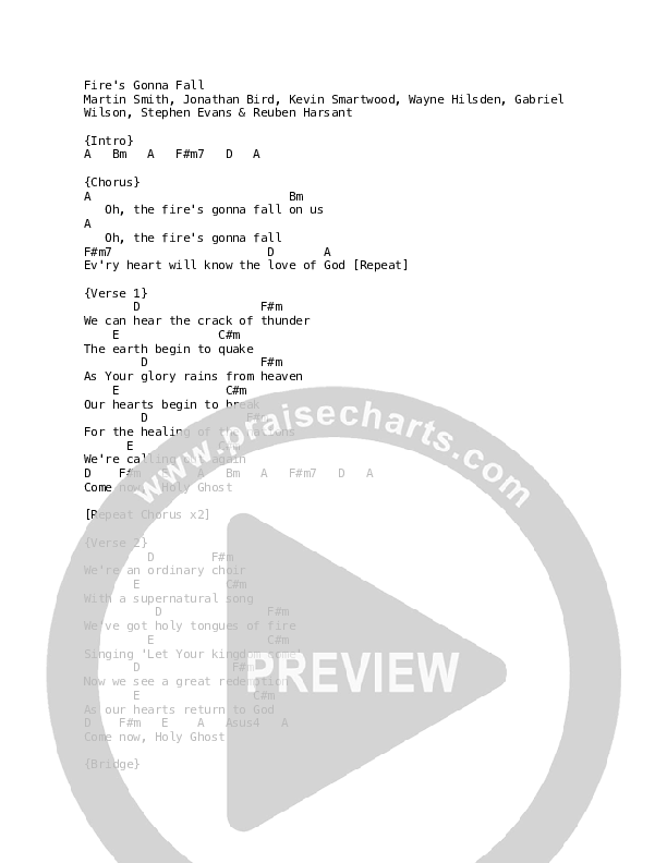 Fire's Gonna Fall Chord Chart (Martin Smith)