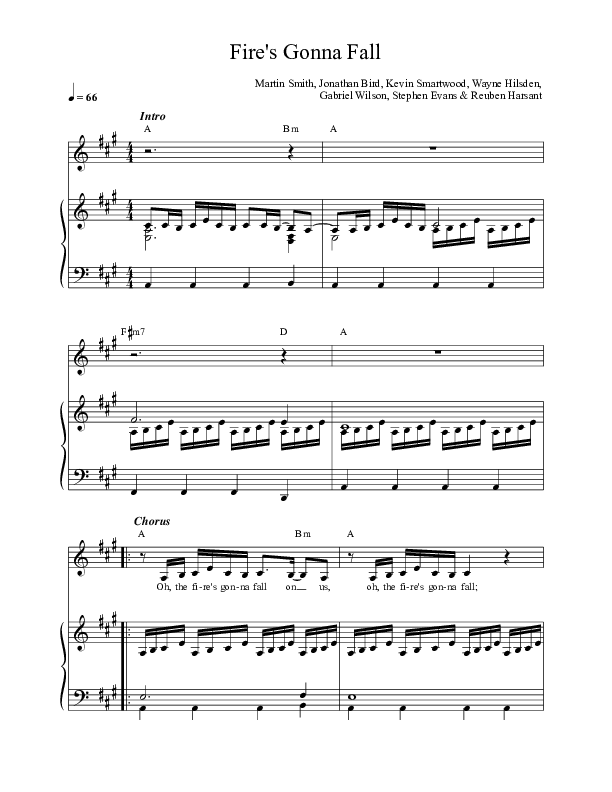 Fire's Gonna Fall Piano/Vocal (Martin Smith)