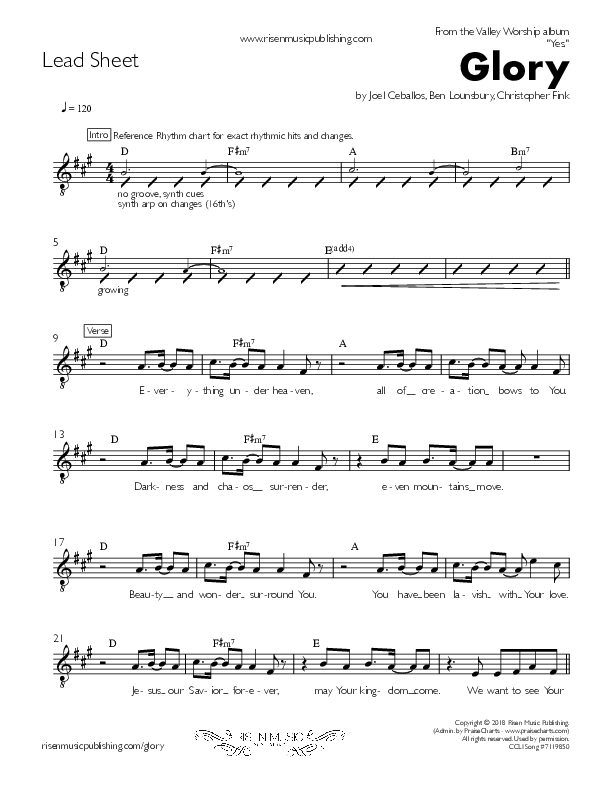 Glory Lead Sheet (Valley Worship)