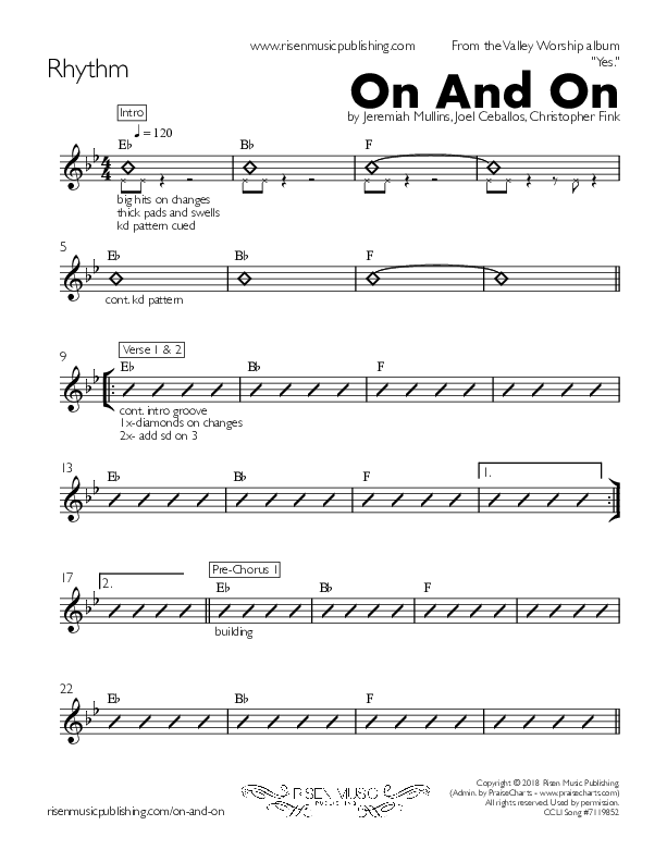 On And On Rhythm Chart (Valley Worship)