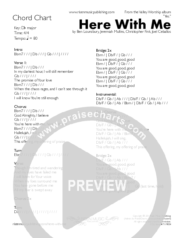 Here With Me Chords PDF (Valley Worship) - PraiseCharts