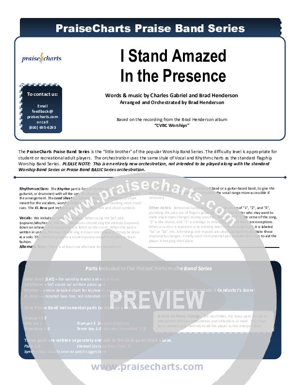 I Stand Amazed In the Presence Cover Sheet (Brad Henderson)