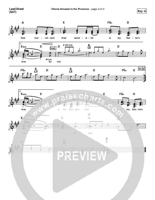 I Stand Amazed In the Presence Lead Sheet (SAT) (Brad Henderson)