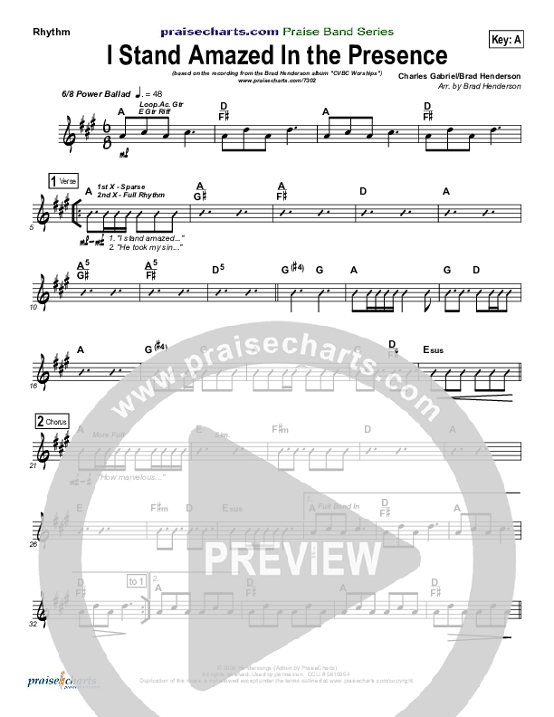 I Stand Amazed In the Presence Rhythm Chart (Brad Henderson)