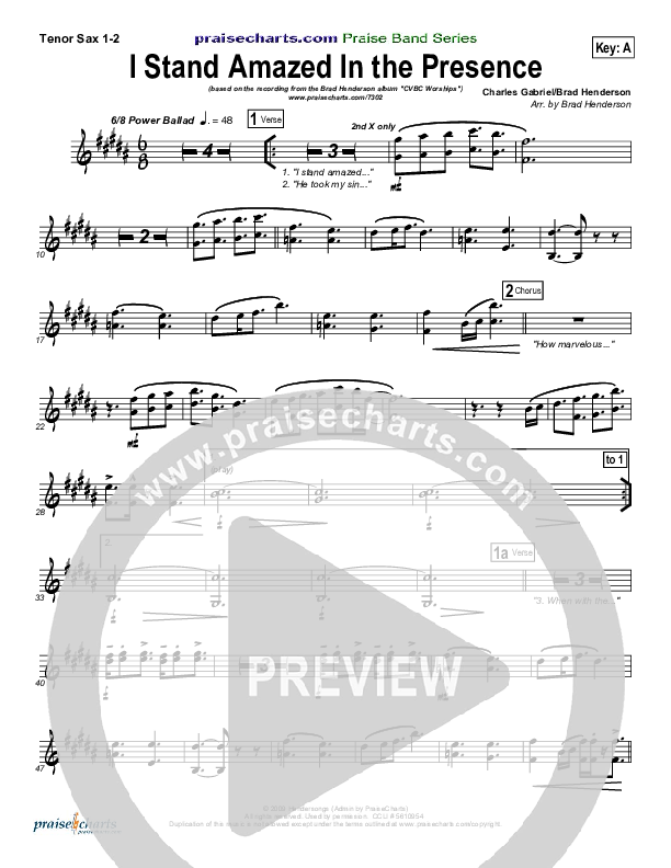 I Stand Amazed In the Presence Tenor Sax 1/2 (Brad Henderson)