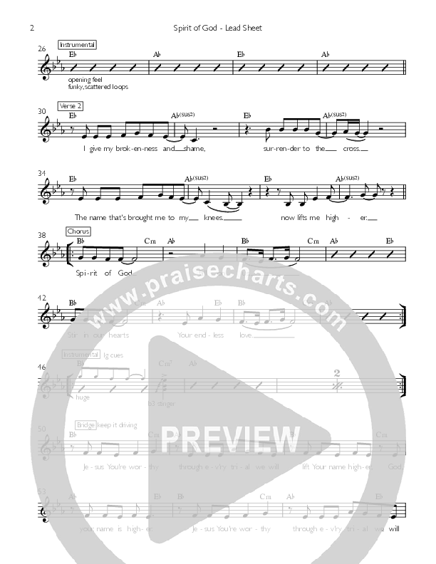 Spirit Of God Lead Sheet (Valley Worship)