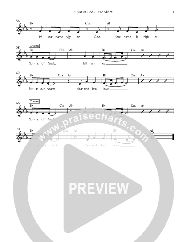 Spirit Of God Lead Sheet (Valley Worship)