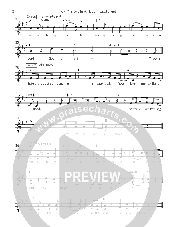 Holy (Mercy Like A Flood) Lead Sheet (Valley Worship)