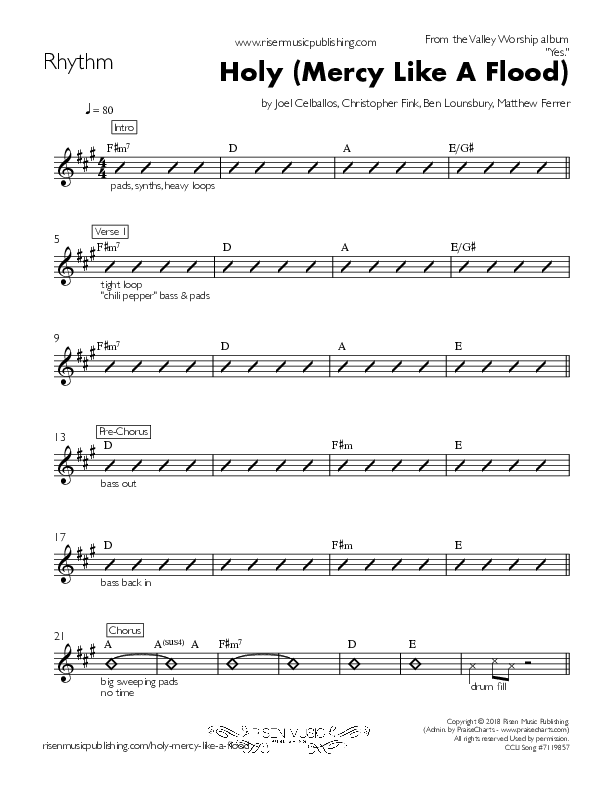 Holy (Mercy Like A Flood) Rhythm Chart (Valley Worship)