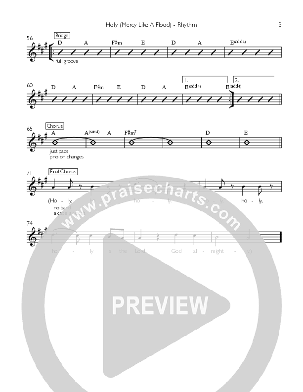 Holy (Mercy Like A Flood) Rhythm Chart (Valley Worship)
