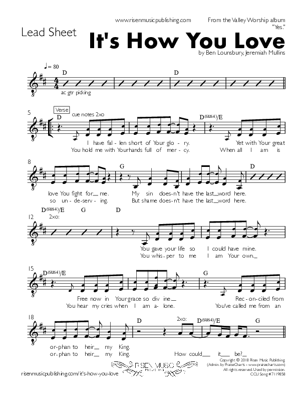 It's How You Love Lead Sheet (Valley Worship)