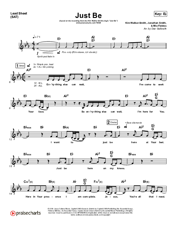 Just Be Lead Sheet (SAT) (Kim Walker-Smith)