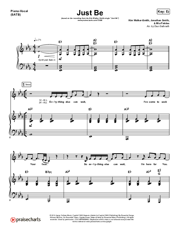 Just Be Piano/Vocal (SATB) (Kim Walker-Smith)