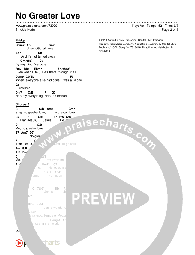 No Greater Love Chords & Lyrics (Smokie Norful)