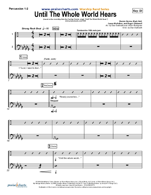 Until The Whole World Hears Percussion 1/2 (Casting Crowns)