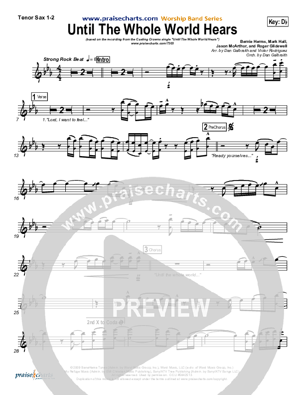 Until The Whole World Hears Tenor Sax 1/2 (Casting Crowns)