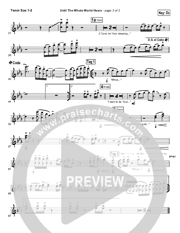 Until The Whole World Hears Tenor Sax 1/2 (Casting Crowns)