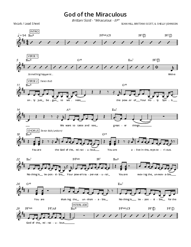 Miraculous Chords & Lyrics (Brittani Scott)