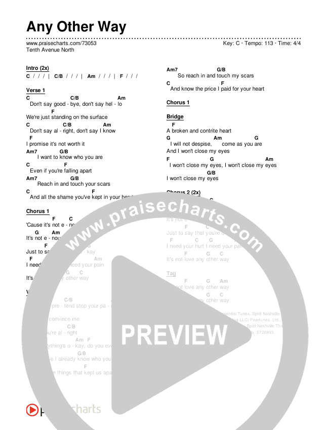 Any Other Way Chords & Lyrics (Tenth Avenue North)