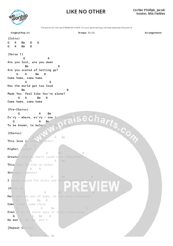 Like No Other Chords & Lyrics (Thrive Worship)