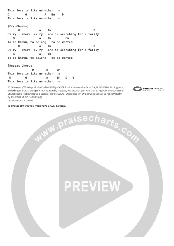 Like No Other Chords & Lyrics (Thrive Worship)