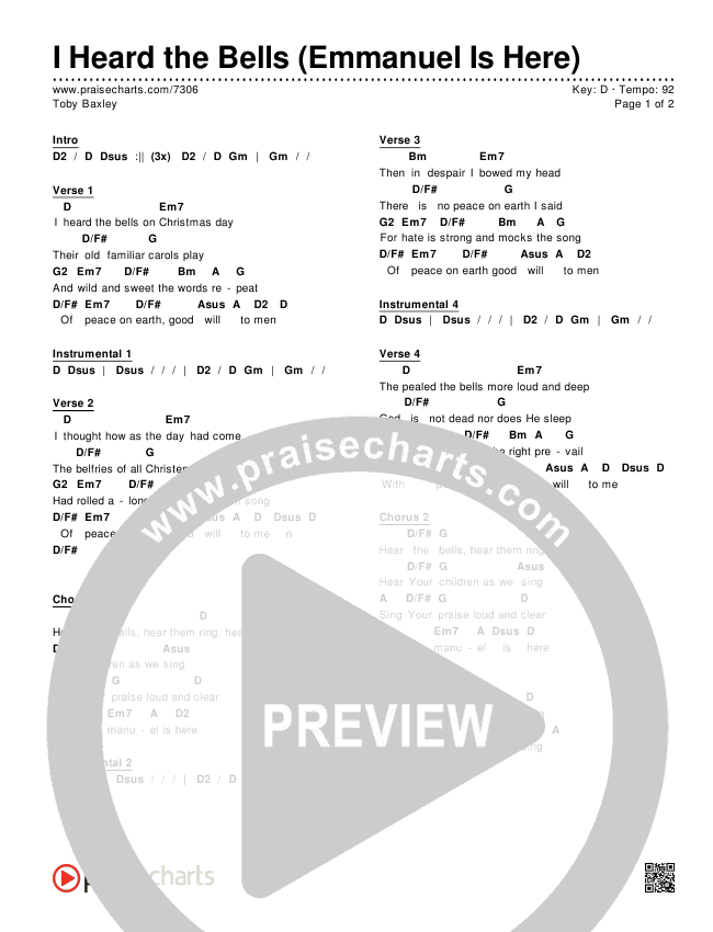 I Heard the Bells (Emmanuel Is Here) Chords & Lyrics (Toby Baxley)