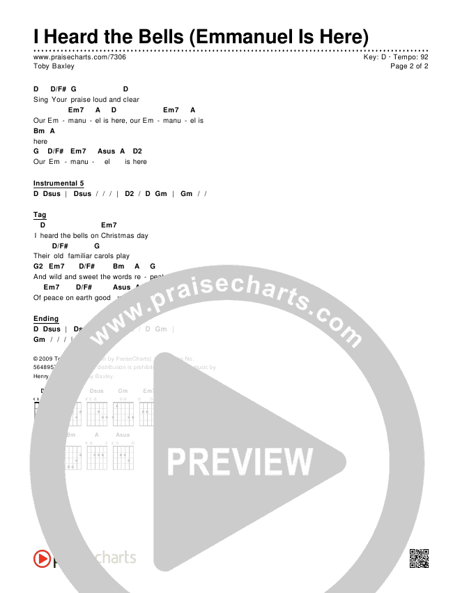 I Heard the Bells (Emmanuel Is Here) Chords & Lyrics (Toby Baxley)